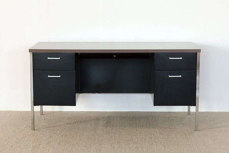 Vintage Black Metal Desk With Laminate Top