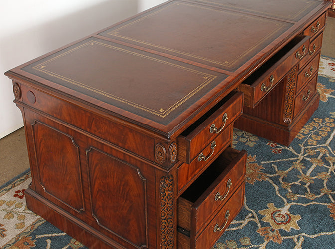 Carved Mahogany Regency-Style Executive Desk