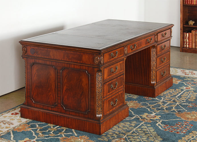 Carved Mahogany Regency-Style Executive Desk