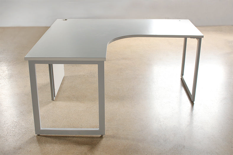 Grey Curved Office Desks Left Hand