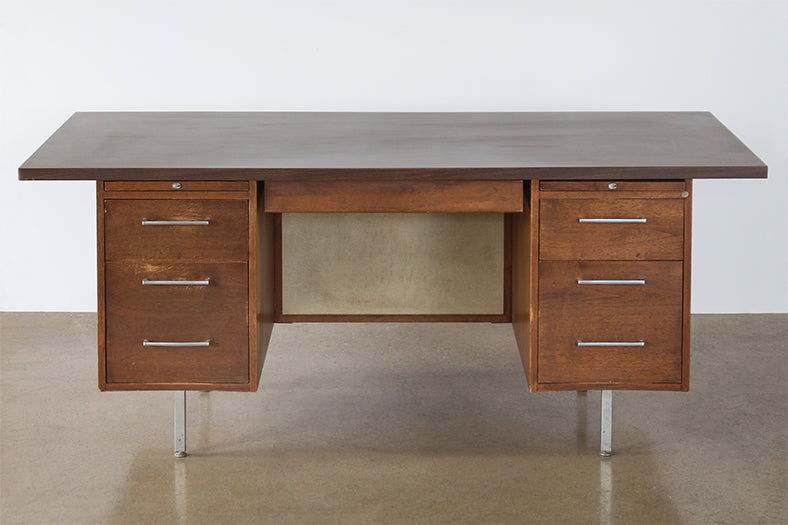 Vintage Brown Desk With Two File Cabinets