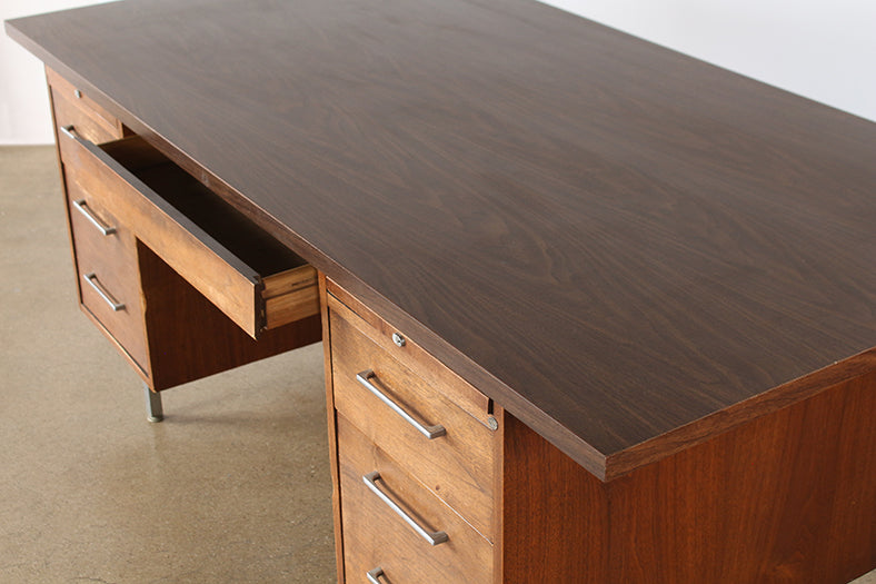 Vintage Brown Desk With Two File Cabinets