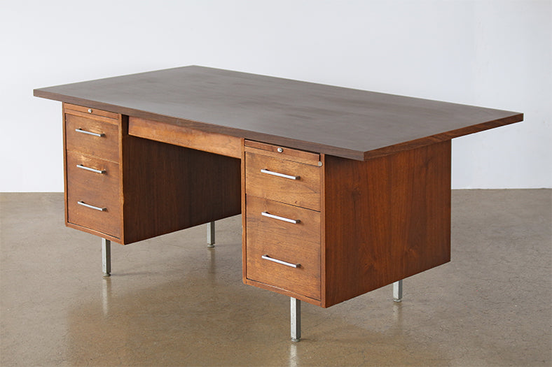 Vintage Brown Desk With Two File Cabinets