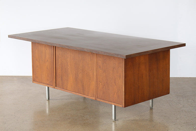Vintage Brown Desk With Two File Cabinets