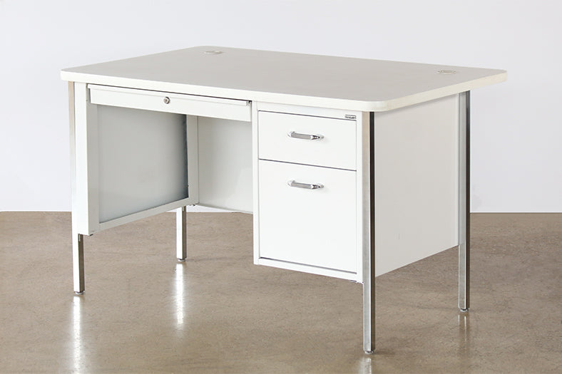White metal Desk with File Cabinet