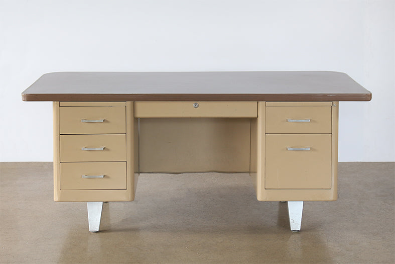 Putty Metal Desk - WIDE Top - Two File Cab