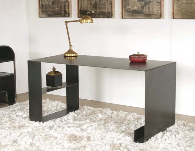 Distressed Metal Desk with Shelf on the Side