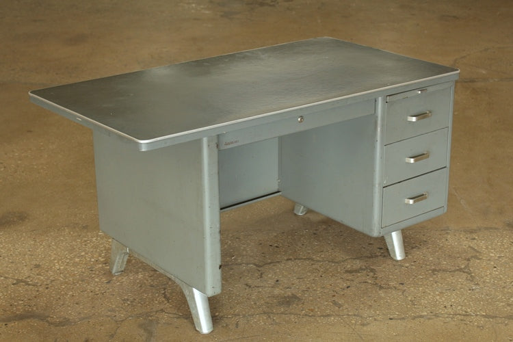 Gray Metal Desk With 3 Side Drawers