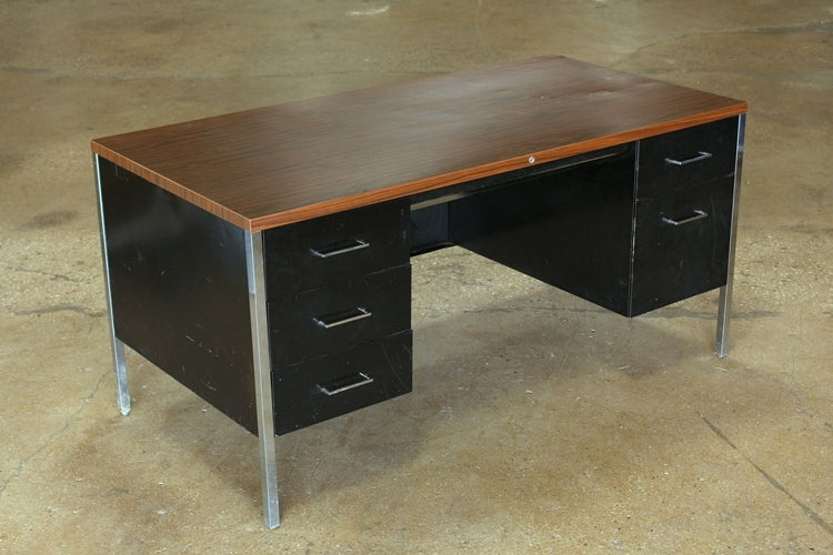 Black Metal Desk With Woodgrain Metal Top