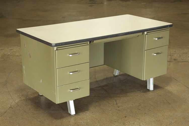 Olive Green Metal Desk With Beige Top