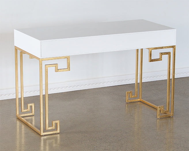 DK95 - White Lacquer Greek Key Desk