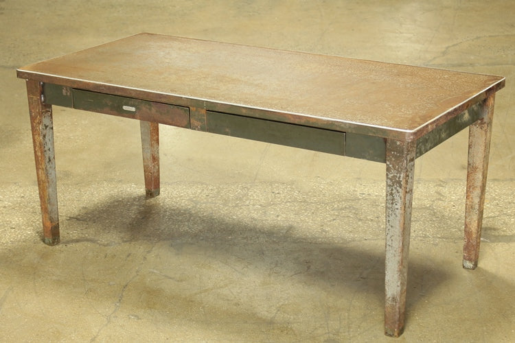 Aged Green Steelcase Desk with Two Drawers