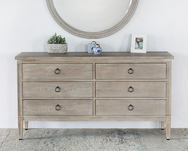 DR138 - Washed Elm Dresser With 6 Drawers