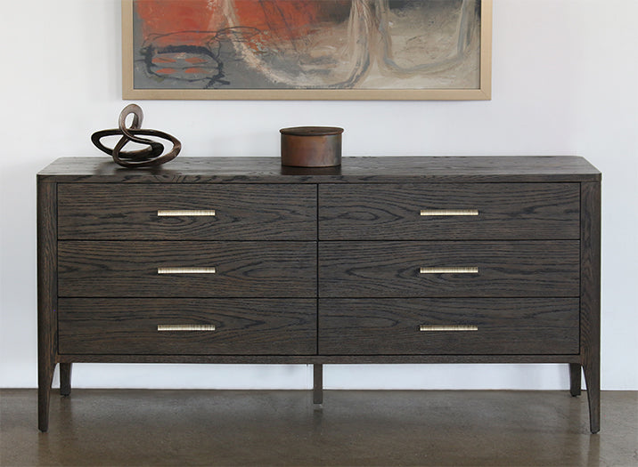 DR140 - Sable Brown 6 Drawer Dresser With Brass Pulls