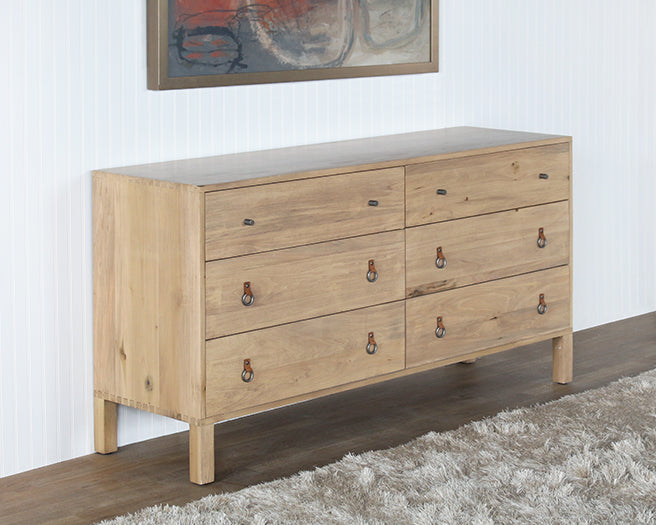 Poplar 6 Drawer Dresser With Iron And Leather Pull