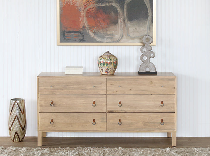 Poplar 6 Drawer Dresser With Iron And Leather Pull