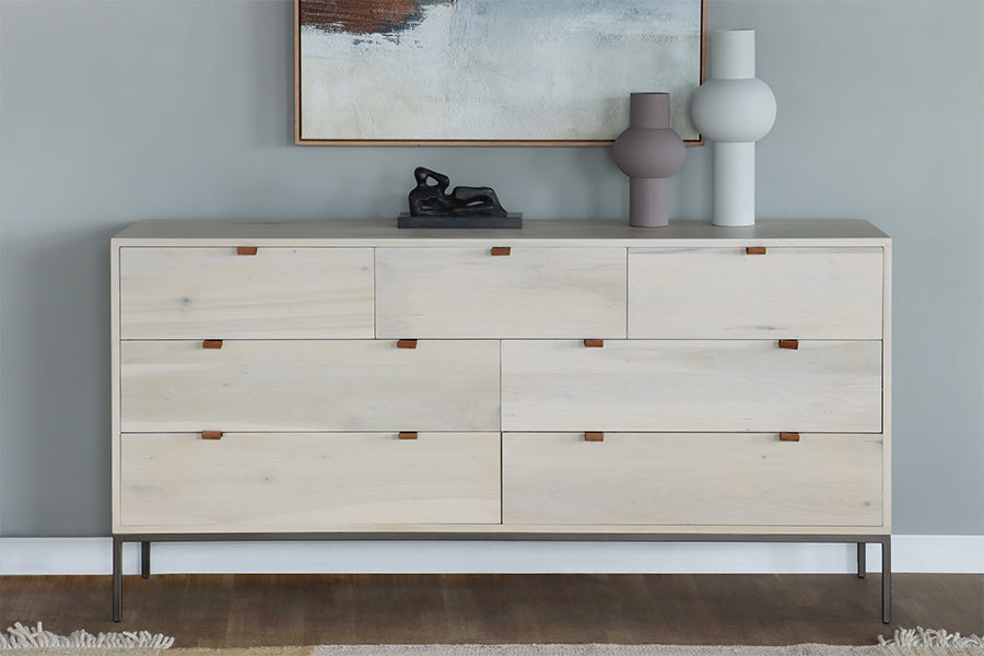 Light Poplar Dresser with Leather Pulls
