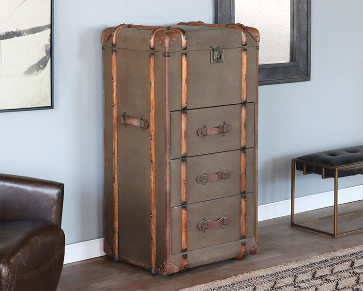 Green Canvas Wrapped Trunk Dresser