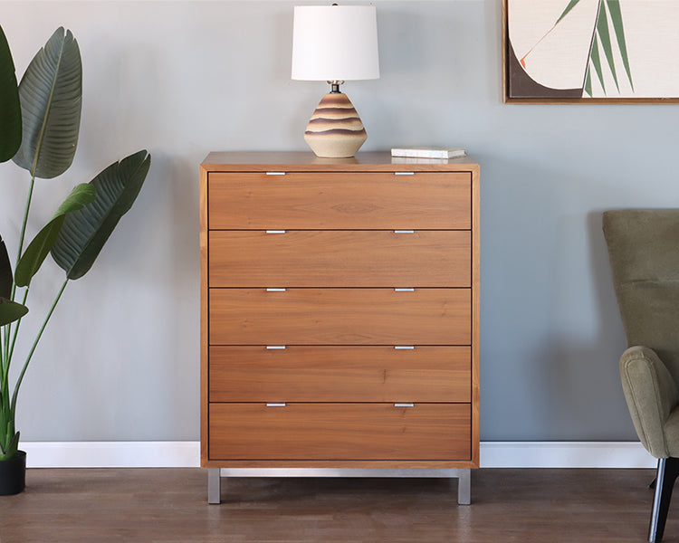 Wood & Stainless Steel 5 Drawer Dresser