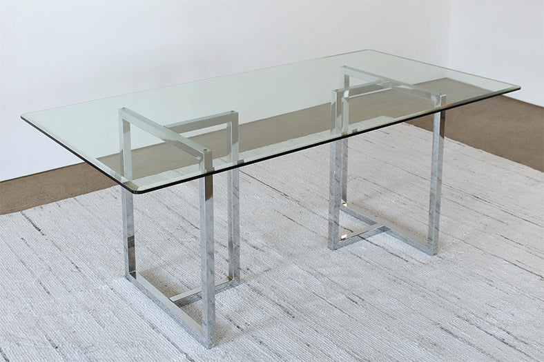 DT12 - Chrome Sawhorse Dining Table with Glass Top