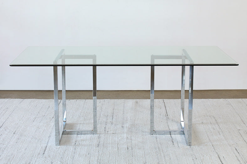 DT12 - Chrome Sawhorse Dining Table with Glass Top