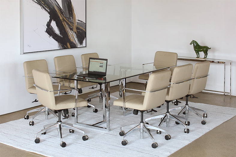 DT12 - Chrome Sawhorse Dining Table with Glass Top