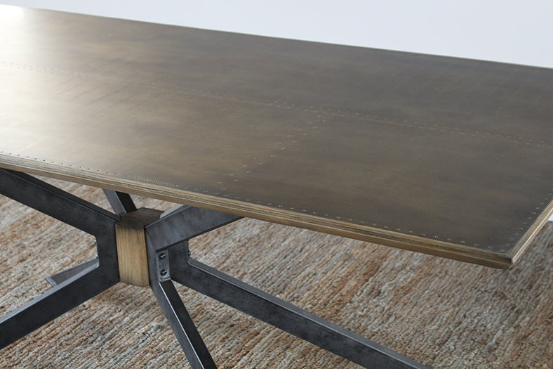 DT130 Industrial Iron and Brass Dining Table