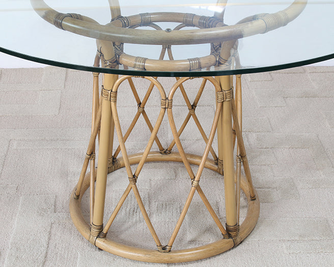 DT155 - Rattan Pedestal Dining Table W/48" Round Glass Top