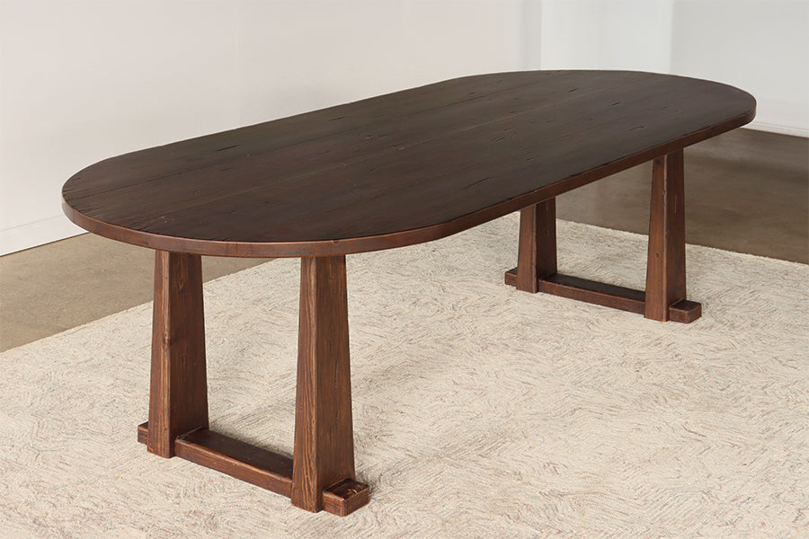 Dark Aged Pine Dining Table with Stretcher Base