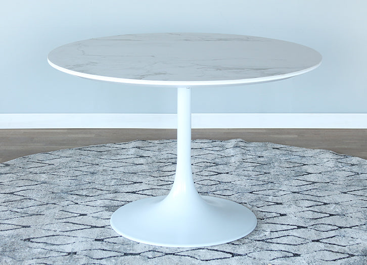 White Ceramic Top Dining Table on Sculpted White Base