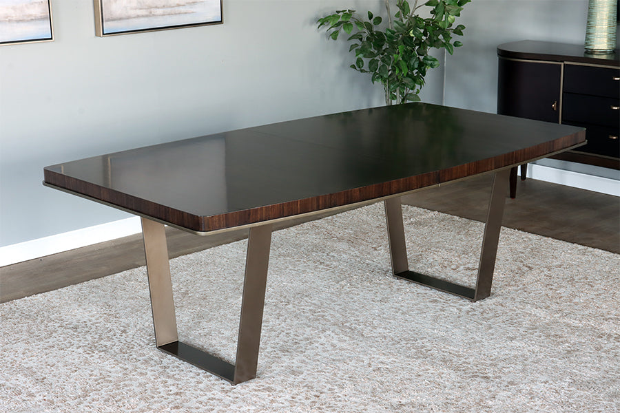 Dark Eucalyptus Wood Dining Table w/ Bronze Legs