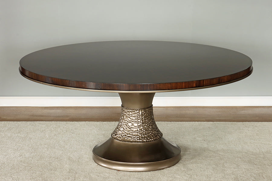 Dark Eucalyptus Wood Dining Table w/ Pedestal Base