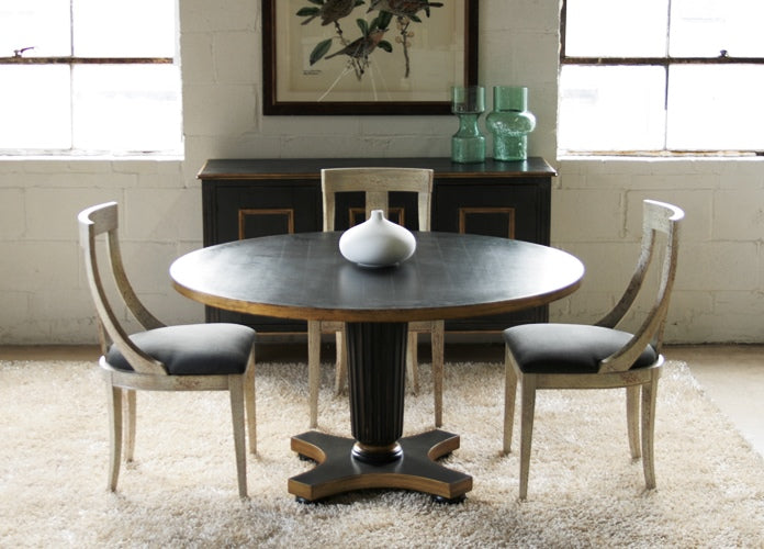 Pedestal Dining Table in Powder Black with Gold