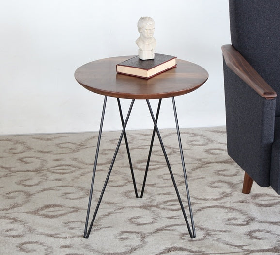 ET390 Solo End Table with Walnut Top and Black Metal Base