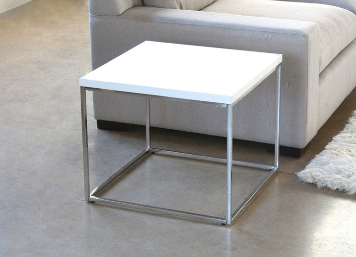 ET409 High Gloss White End Table with Stainless Steel Base