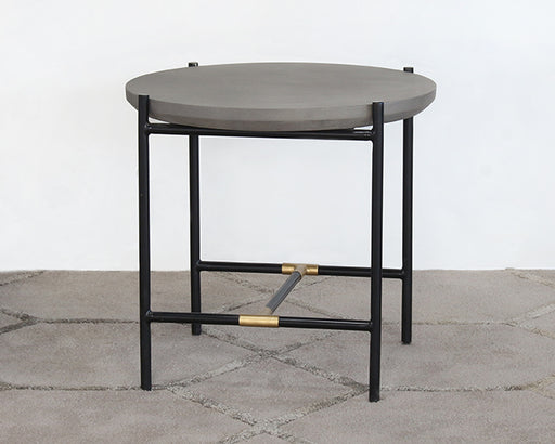 ET494 - Iron End Table W/Brass Accents & Concrete Top