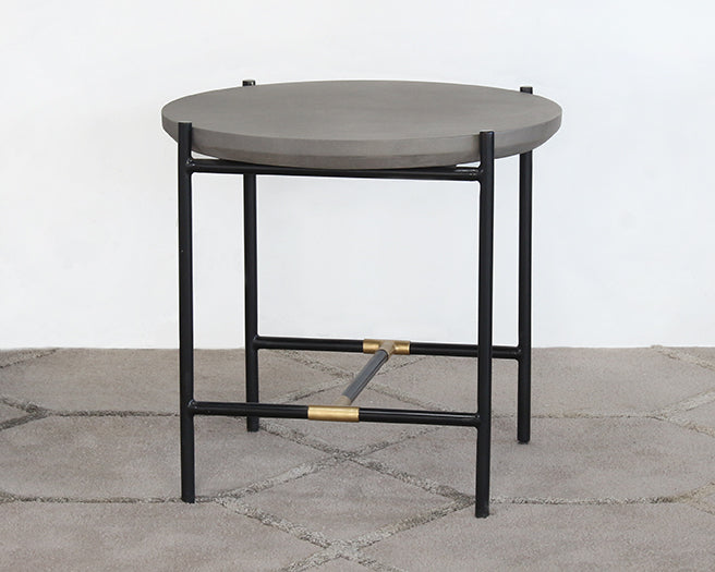 ET494 - Iron End Table W/Brass Accents & Concrete Top