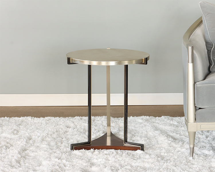 Round End Table w/ Undershelf & Greek Key Base