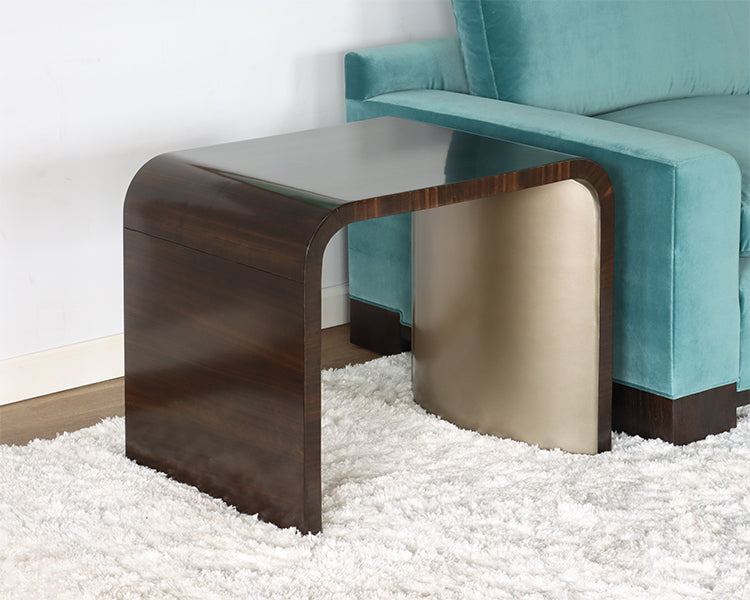Dark Eucalyptus Wood and Bronze End Table