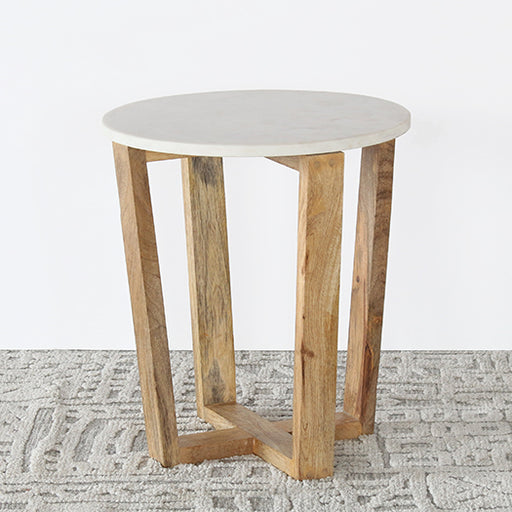 ET529 - Mango Wood And Marble End Table