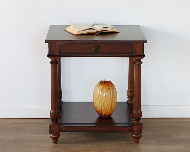 Fluted Colum Traditional End Table With Drawer