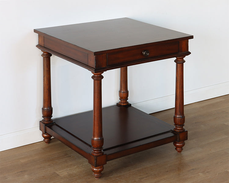 Fluted Colum Traditional End Table With Drawer