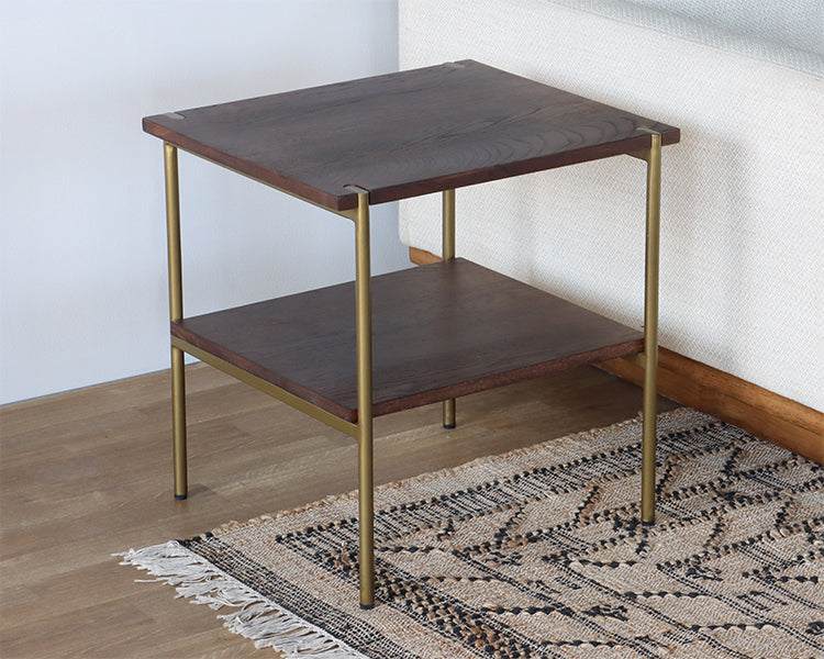 Umber Brown End Table with Antique Brass Base