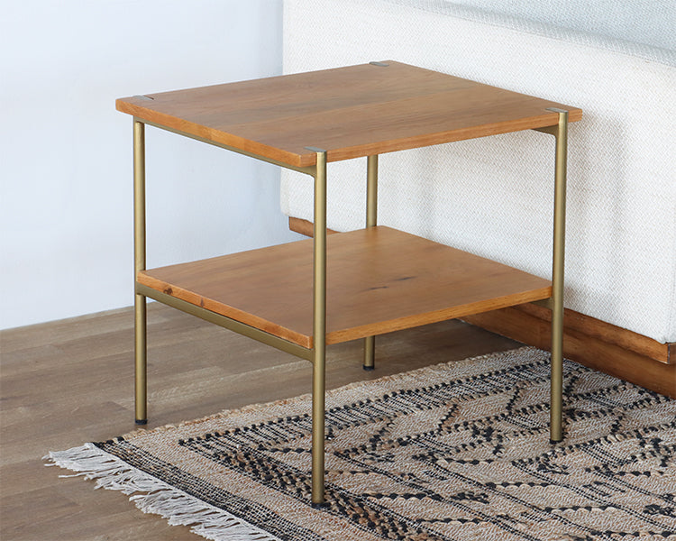 Natural Oak End Table with Antique Brass Base