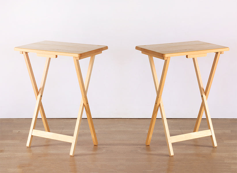 Vintage Folding Wood TV Tables (Set of 2)