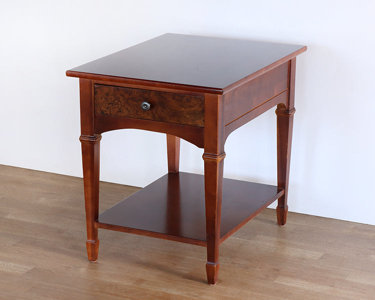 Cherry End Table w/ Burled Wood Drawer