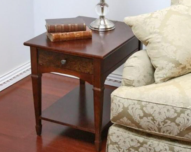 Cherry End Table w/ Burled Wood Drawer