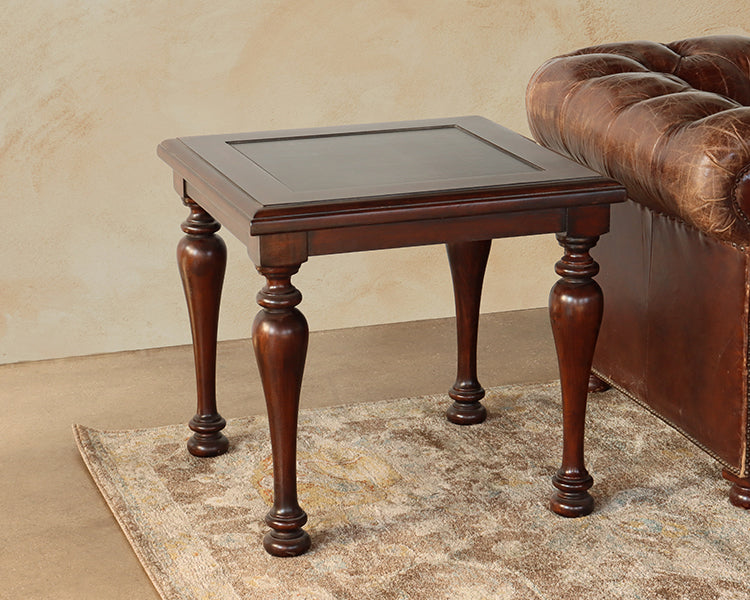Cherry End Table w/ Embossed Scrolled Metal Top