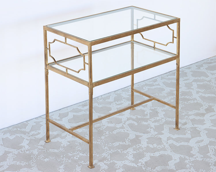 Gold Leaf Iron End Table with Decorative Panels - Cleared