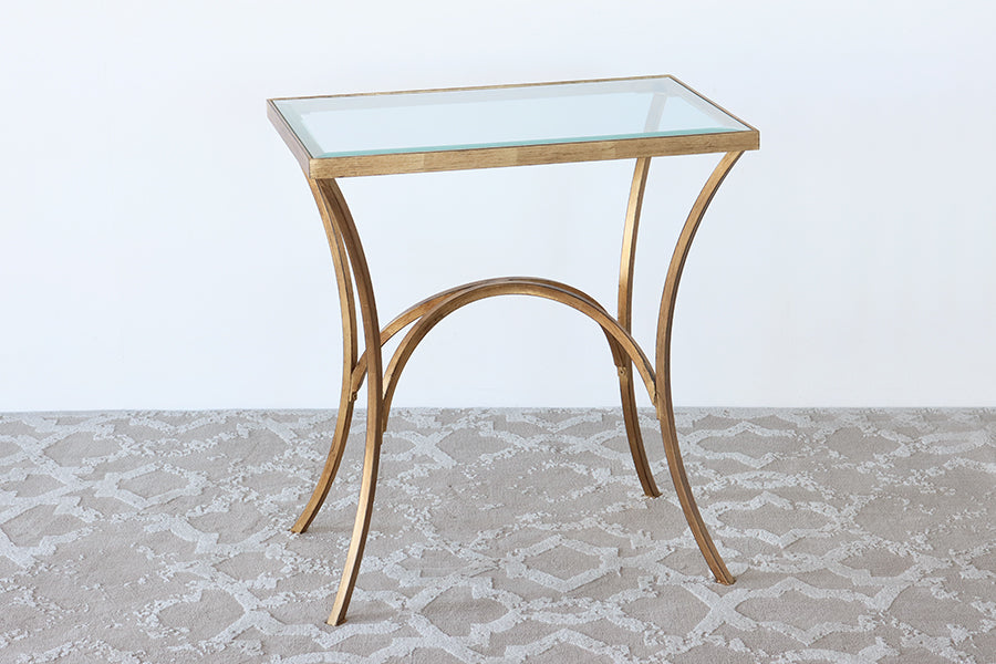 Gold Leaf End Table with Arched Base and Glass Top - Cleared